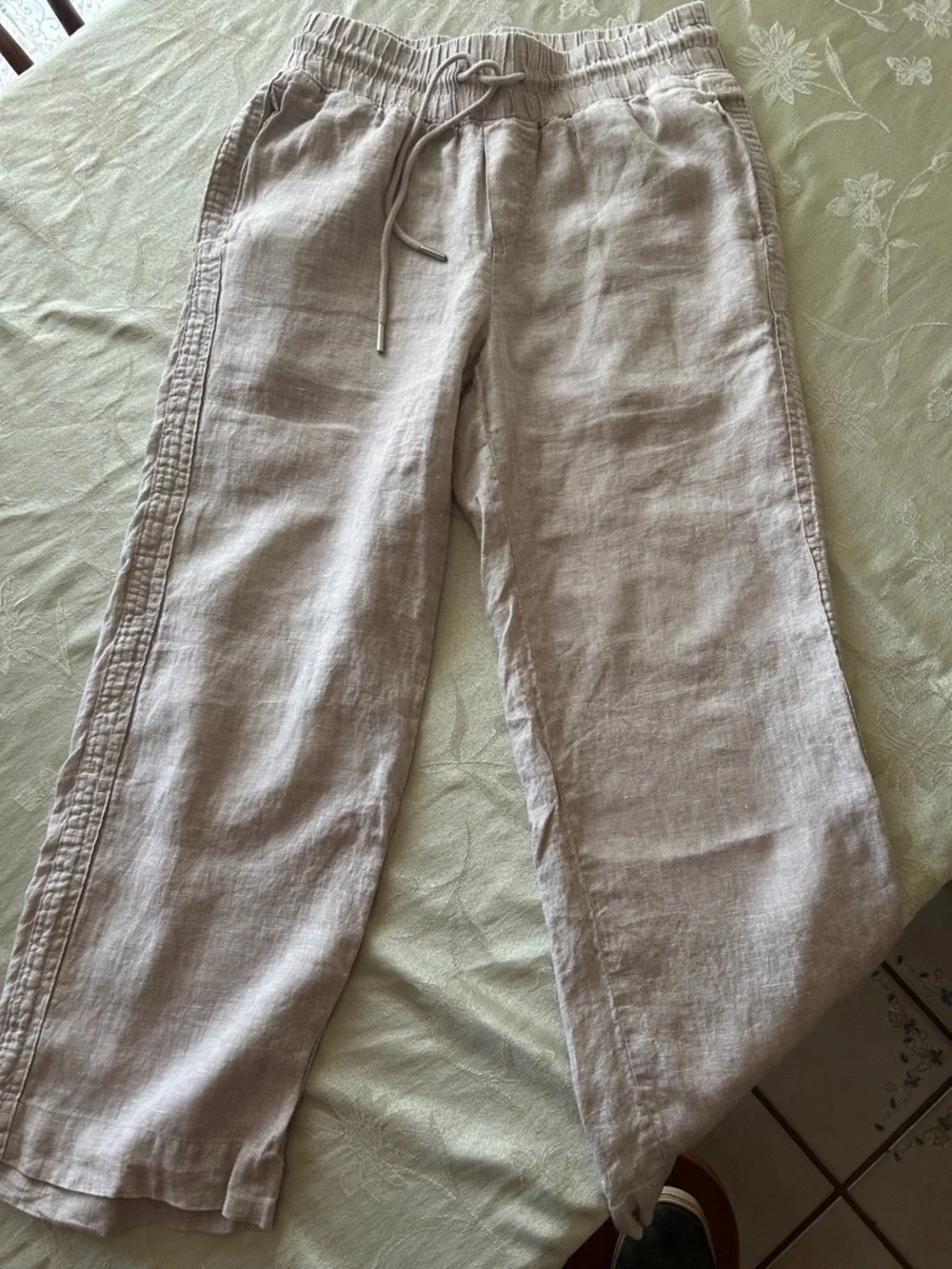 Quince Linen Drawstring Pants in Light Beige - Picture 1 of 5